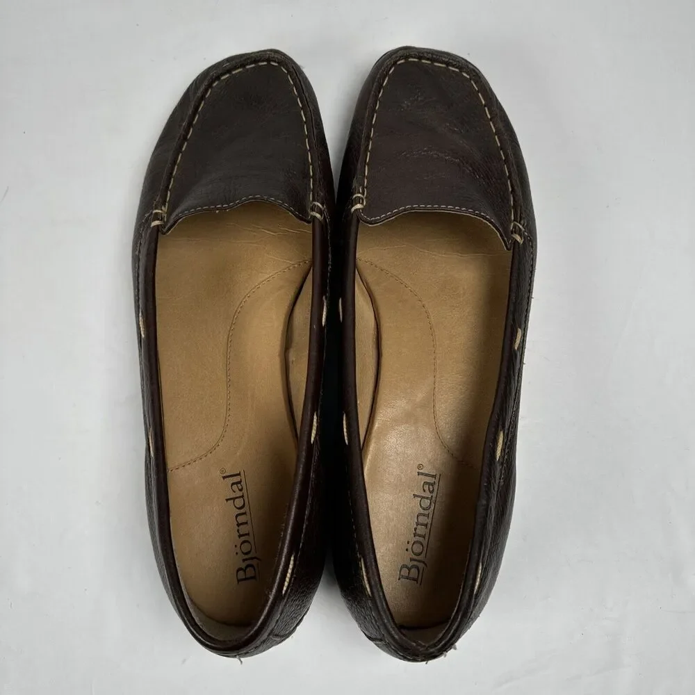 Bjorndal Brown Leather‎ Driving Moccasin slip On Shoe Size 9M *peeling One Heel